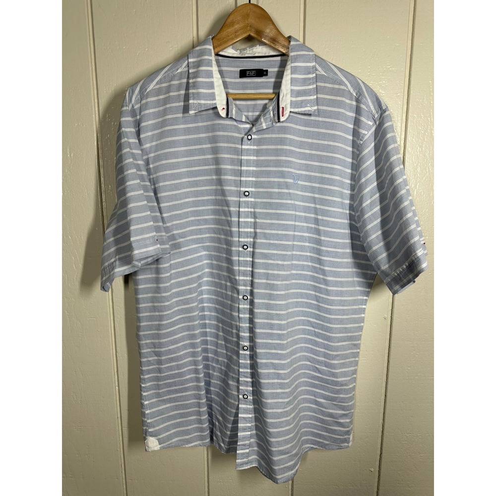 F&F Button Down Shirt Mens XL Blue Striped Short Sleeve Casual Top